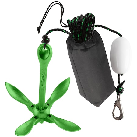 Rad Sportz Kayak Anchor - 5.5lb Folding Anchor with 40ft Marine Rope for Paddle Board by Green 83-7006